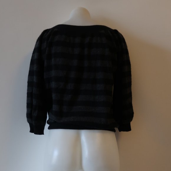 AUTUMN CASHMERE BLACK GREY STRIPED SWEATER SZ S * - Picture 4 of 6